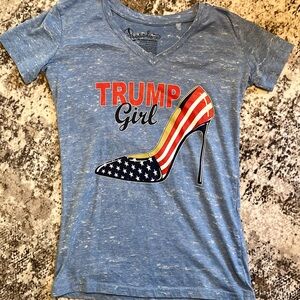 Trump Girl High Heel Blue Graphic Tee with Patriotic USA design Red White & Blue